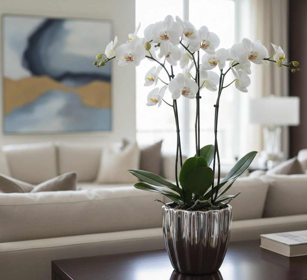 Orkidé i elegant potte